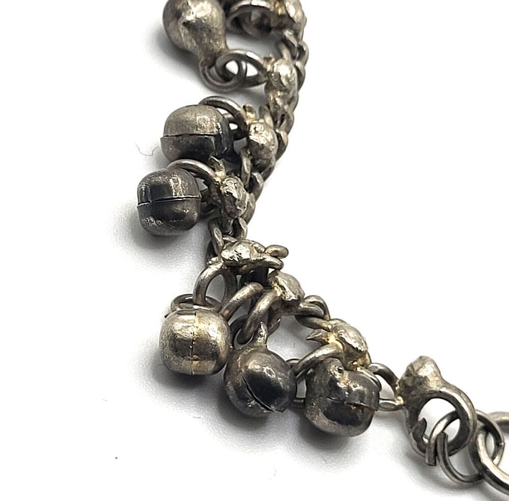 Vintage Silver Belly Dance Bells Anklet Signed PR 12in